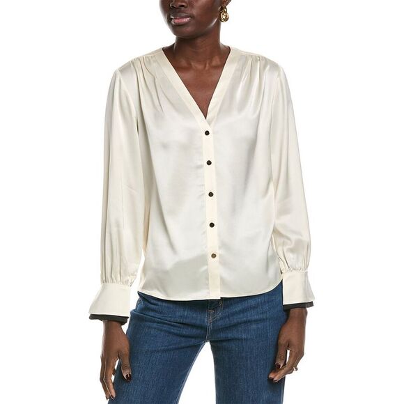 Toccin WomensHarmony Double Cuff V- Neck Blouse White